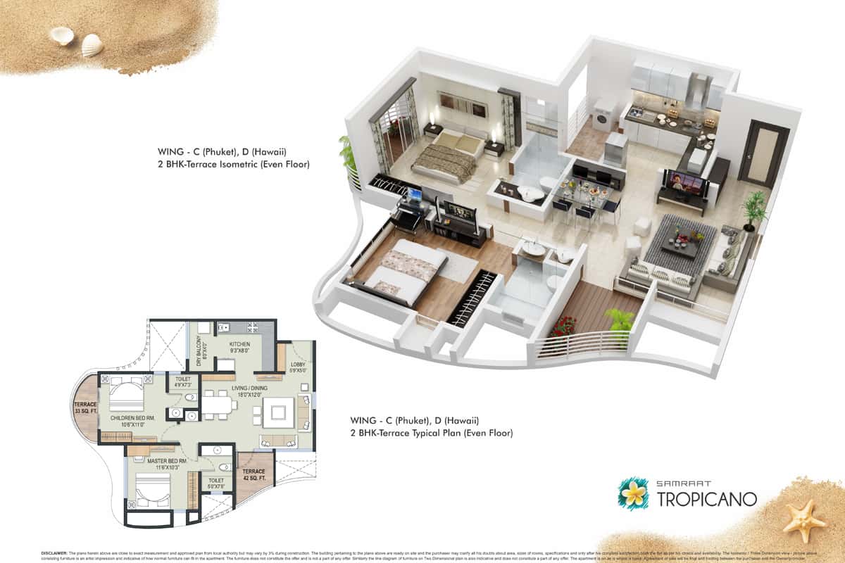 Wing C 2BHK - Terrace Isometric & Typical Plan Even Floor